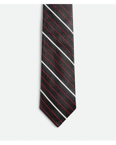 Bottega Veneta Diagonal Printed Leather Stripe Tie - Black