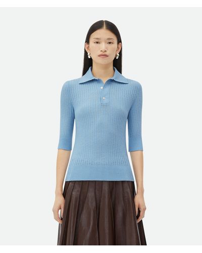 Bottega Veneta Kurzärmeliger Pullover Aus Leichter Wolle - Blau