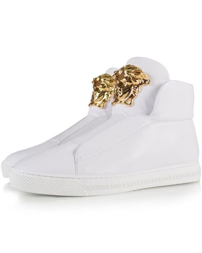 Versace Leather White Slip-on High Top Palazzo Trainer for Men - Lyst