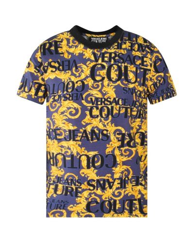 Versace Jeans Couture Denim Navy Baroque Print T-shirt in Navy/Gold ...