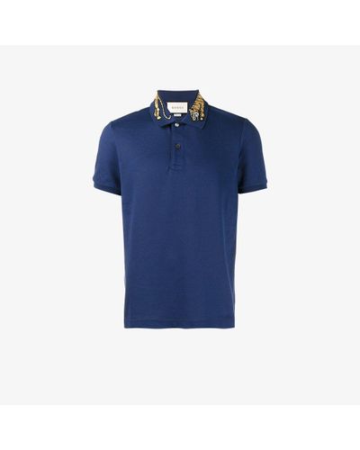 Gucci Cotton Tiger Embroidered Polo Shirt in Blue for Men - Lyst