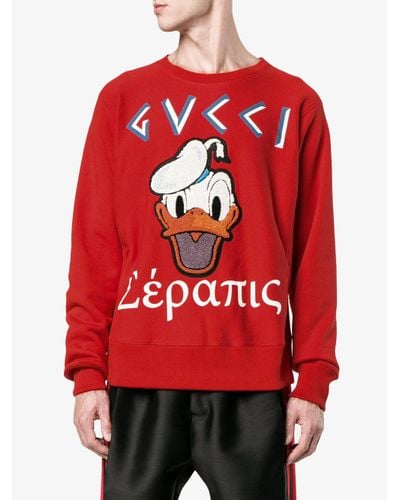 Gucci Cotton Donald Duck Applique Sweatshirt in Red for Men - Lyst