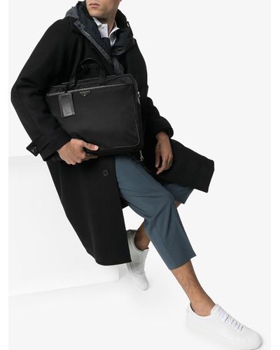 Prada Leather Black Logo Nylon Laptop Bag for Men - Lyst