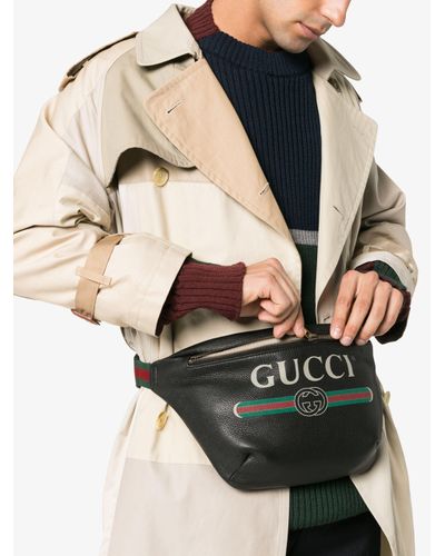 Gucci Leather Black Medium Logo Belt Bag for Men | Lyst