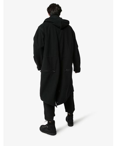 Yohji Yamamoto Hooded Parka Coat in Black for Men - Lyst