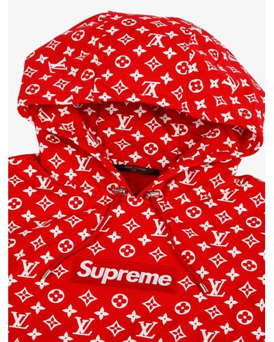 Supreme Cotton Louis Vuitton X Supreme Logo Hoodie in Red for Men - Lyst