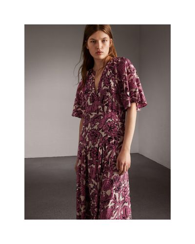 Burberry Beasts Print Deep V-neck Silk Longline Dress In Pink Azalea -  Women | - Lyst
