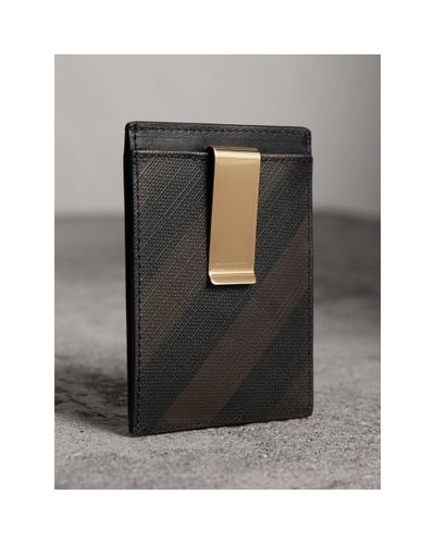 Burberry Leather London Check Money Clip Card Case Chocolate/black in Brown  for Men - Lyst
