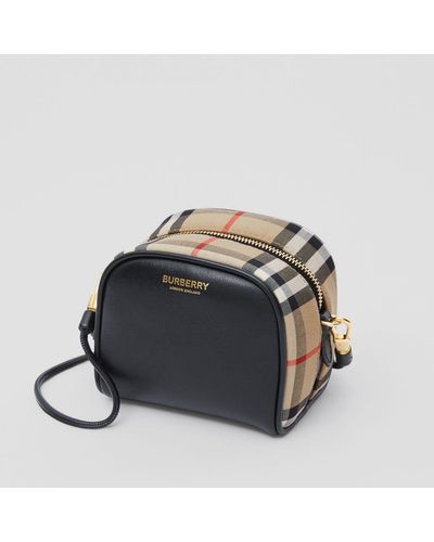 Burberry Micro Leather And Vintage Check Cube Bag in Black | Lyst