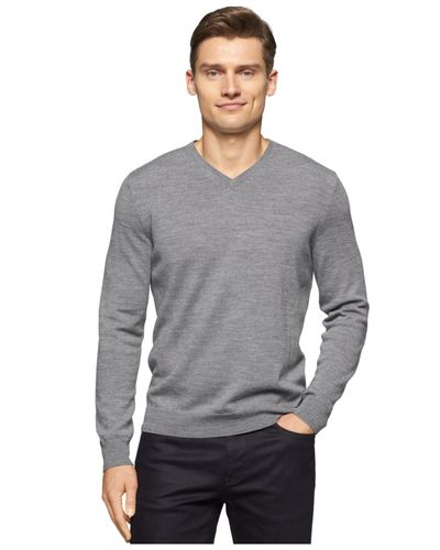 Calvin Klein Merino Wool V-neck Sweater in Gray for Men | Lyst