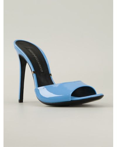 Gianmarco Lorenzi Stiletto Patent-Leather Heeled Mules in Blue - Lyst