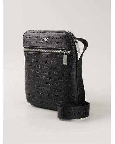 Armani Jeans Logo Print Messenger Bag in Black for Men - Lyst