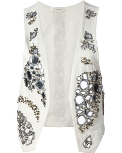 Dondup Mirror And Glass Embellished Waistcoat in Natural | Lyst