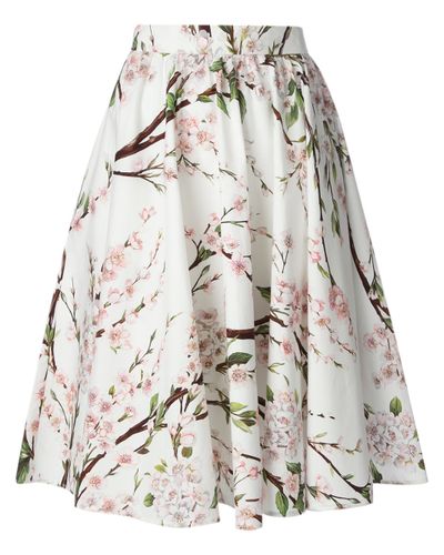 Dolce & Gabbana Floral Printed Aline Skirt in White | Lyst