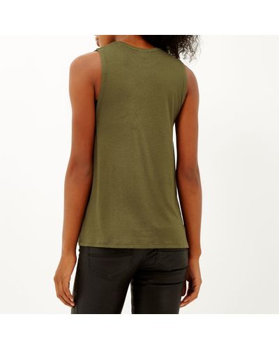 River Island Synthetic Khaki Side Tab Tank Top in Green - Lyst