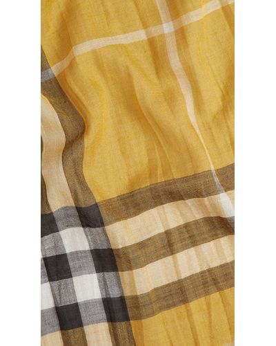 Burberry Lightweight Check Wool And Silk Scarf in Yellow | Lyst