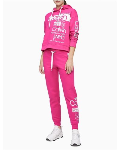 Calvin Klein Cotton Performance Logo Graphic Cropped Hoodie in Pink - Lyst
