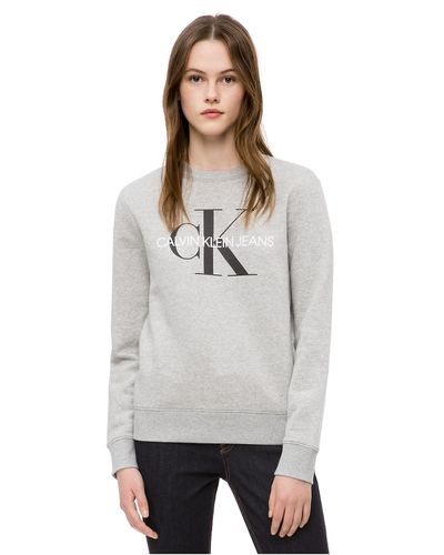 Calvin Klein Cotton Monogram Logo Crewneck Sweatshirt in Gray - Lyst
