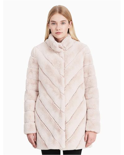 calvin klein faux fur coat blush