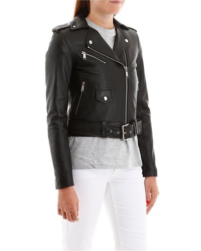 Michael Kors Leather Biker Jacket in Black - Lyst