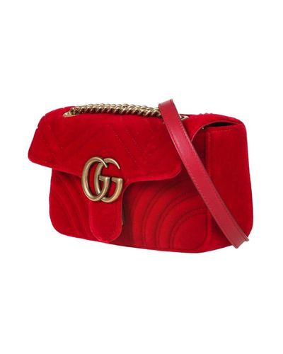 Gucci Marmont Mini Gg Bag In Red Velvet With Chevron Pattern And Heart On  The Back - Lyst