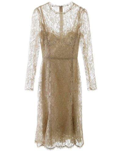 Dolce & Gabbana Lace Midi Dress in Gold (Natural) - Lyst