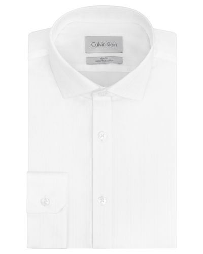 Calvin Klein Platinum Slim-Fit White Tonal Stripe Dress Shirt for Men ...