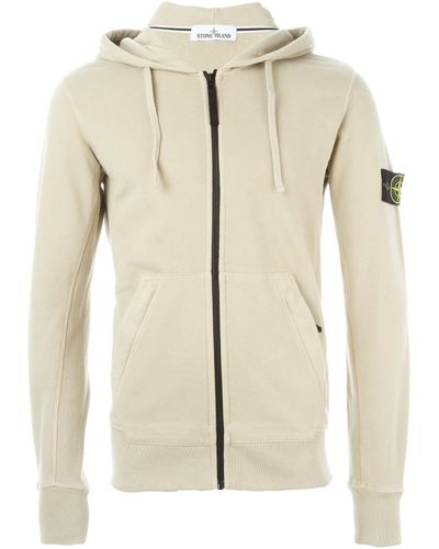 Stone Island Zipped Hoodie in Natural for Men - Lyst