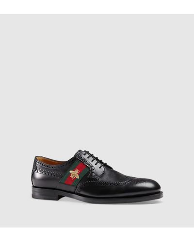 Gucci Leather Lace-up With Bee Web in Black for Men - Lyst