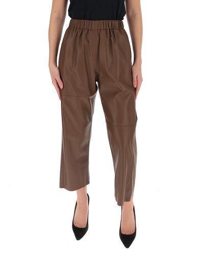 MM6 by Maison Martin Margiela Cropped Leather Pants in Brown - Lyst