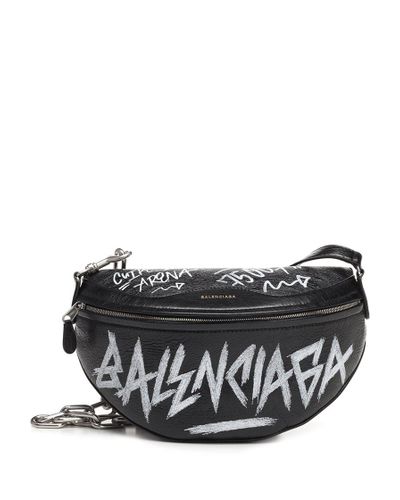 Balenciaga Leather Souvenir Xs Graffiti Belt Bag in Black | Lyst