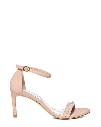 Stuart Weitzman Leather Nunaked Straight Pearl-embellished Sandals in ...