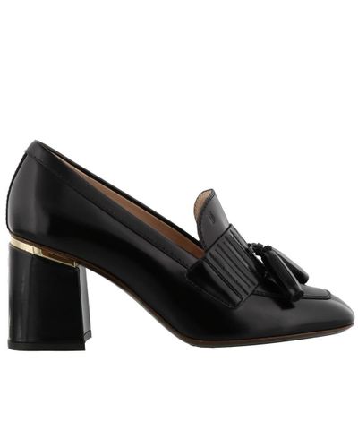 Tod's Leather Loafer Style Heeled Pumps in Black - Lyst