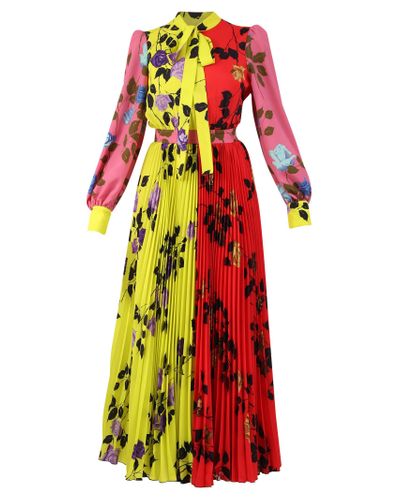 MSGM Synthetic Floral Colour-block Maxi Dress in Red - Lyst