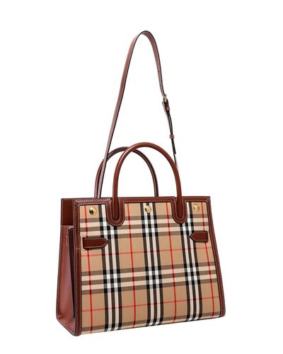 Burberry Leather Small Vintage Check Two-handle Title Bag in Beige ...