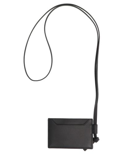 Loewe Leather Embossed Anagram Cardholder Necklace in Black 
