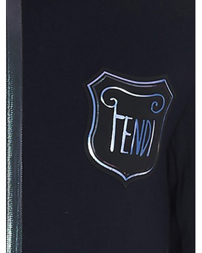 Fendi Fur Logo Emblem Iridescent Detail Jacket in Blue for Men - Lyst