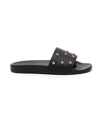 Versace Leather Medusa Studded Slides in Black for Men - Lyst