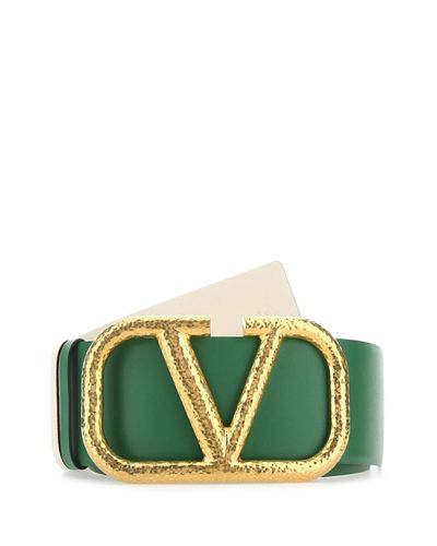 Valentino Garavani Leather Vlogo Signature Reversible Belt Donna in Green - Lyst