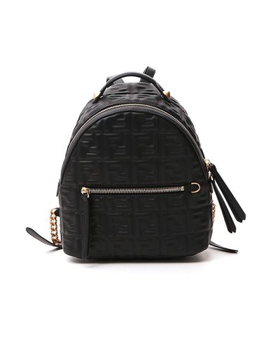 Fendi Leather Ff Logo Embossed Mini Backpack in Black | Lyst