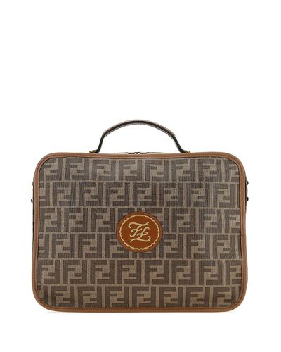 Fendi Leather Ff Logo Travel Suitcase in Brown for Men - Lyst