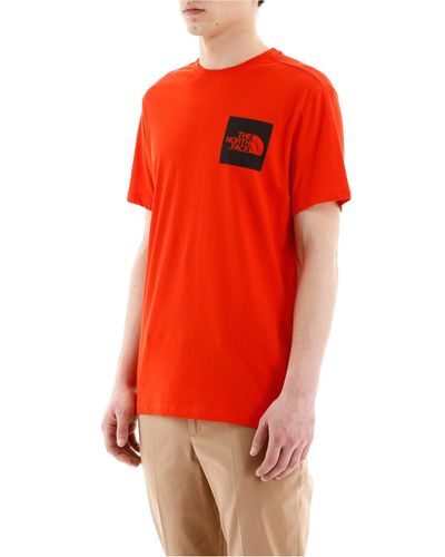 The North Face Cotton Logo Print T-shirt in Orange (Red) for Men - Lyst