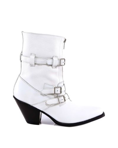 Celine Leather Berlin Buckled Boots in White - Lyst