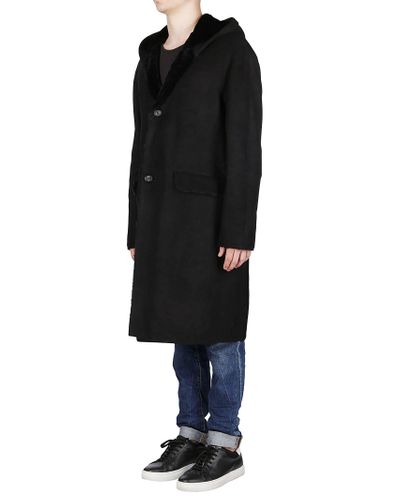 Giorgio Armani Leather Hooded Overcoat in Black for Men - Lyst