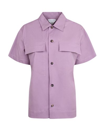 Bottega Veneta Cotton Short Sleeve Military Shirt in Purple for Men - Lyst