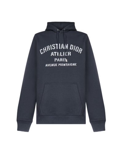 Dior Cotton Logo Print Oversized Hooded Sweatshirt in Navy (Blue) for ...