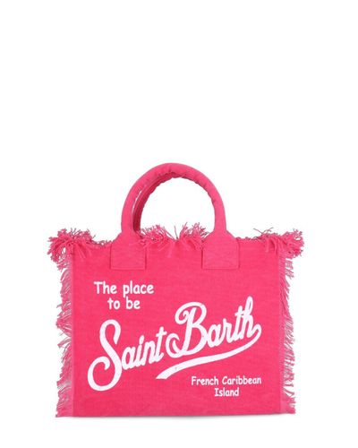 Mc2 Saint Barth Cotton St. Barths Printed Frayed Tote Bag in Pink - Lyst