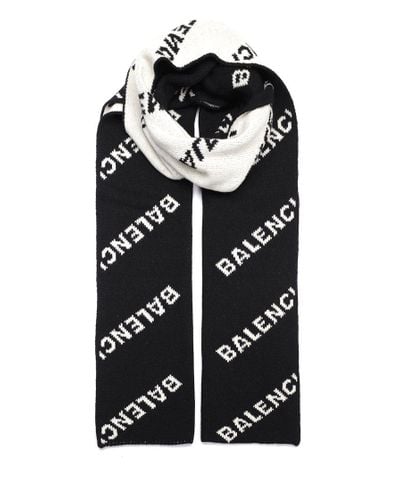 Balenciaga Wool Allover Logo Scarf in Black White (Black) - Lyst