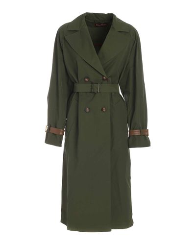 Max Mara Studio Synthetic Double Breasted Trench Coat in Green - Lyst