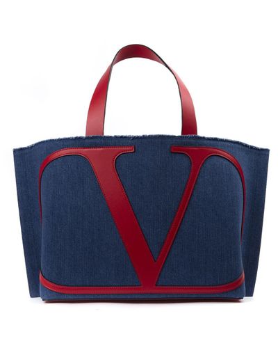 Valentino Denim Valentino Garavani V Logo Tote Bag in Blue - Lyst